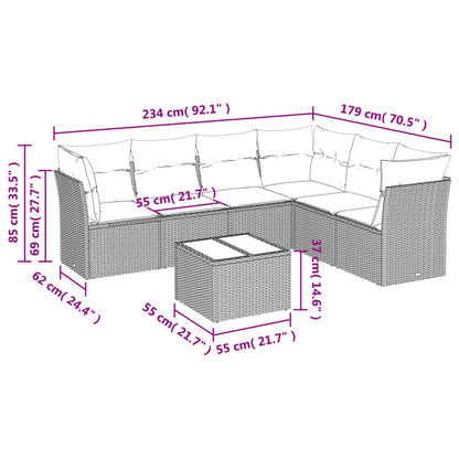 vidaXL 7-tlg. Garten-Sofagarnitur mit Kissen Beige Poly Rattan