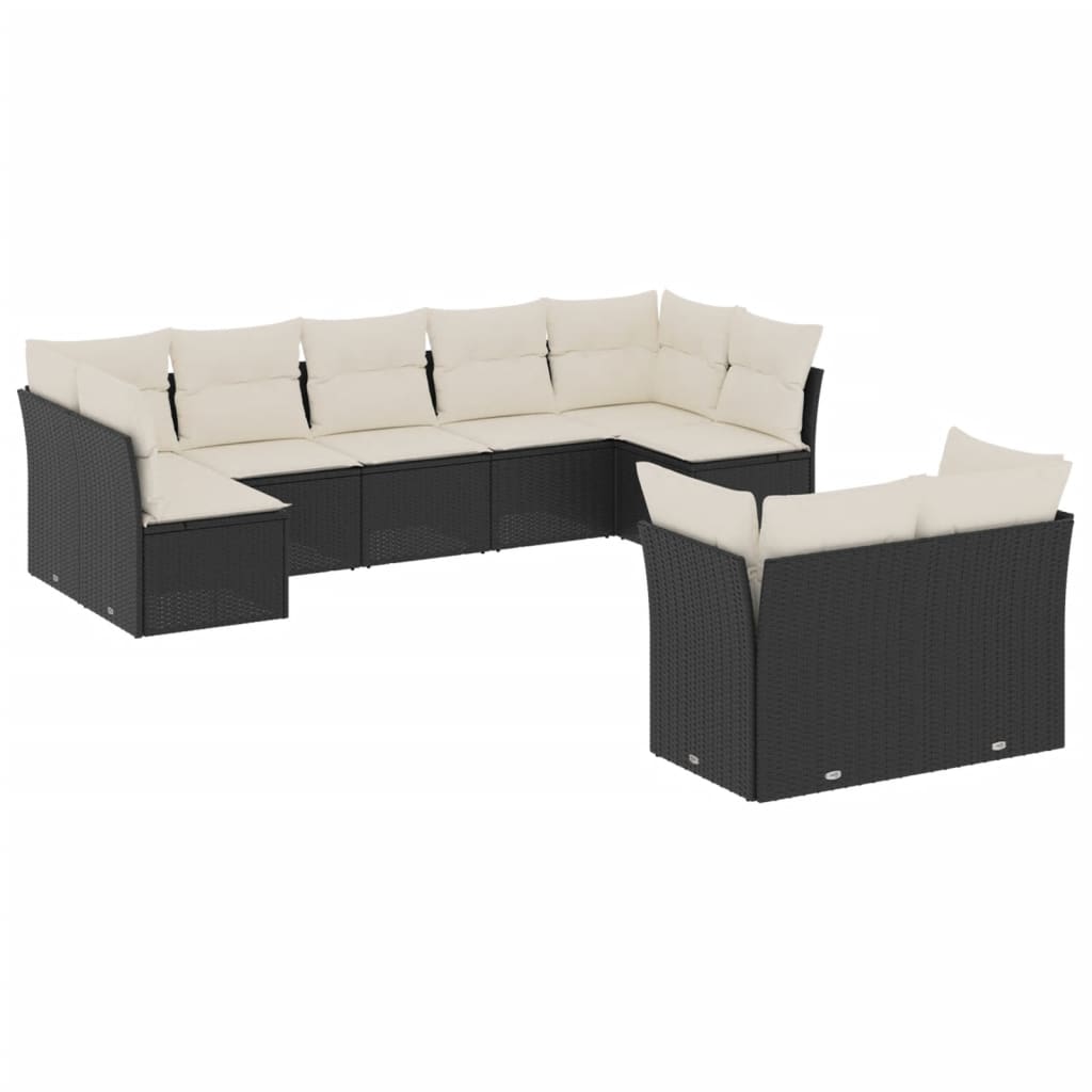 vidaXL Salon de jardin 9 pcs avec coussins Noir Résine tressée