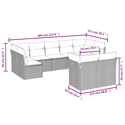 vidaXL Salon de jardin 9 pcs avec coussins Noir Résine tressée
