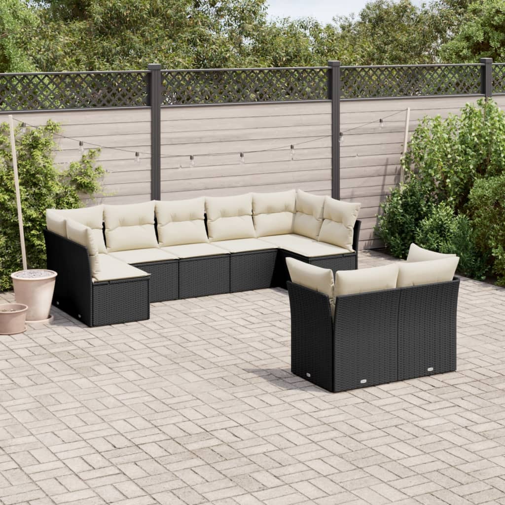 vidaXL Salon de jardin 9 pcs avec coussins Noir Résine tressée