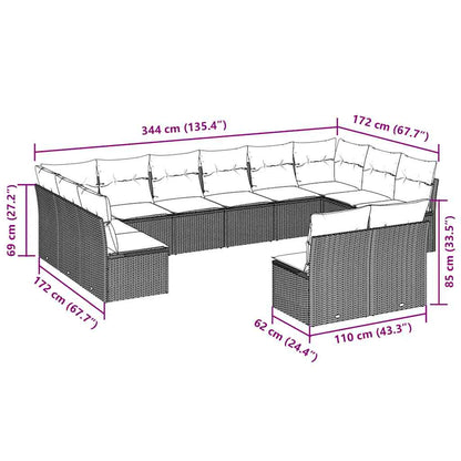 vidaXL 12-tlg. Garten-Sofagarnitur mit Kissen Braun Poly Rattan