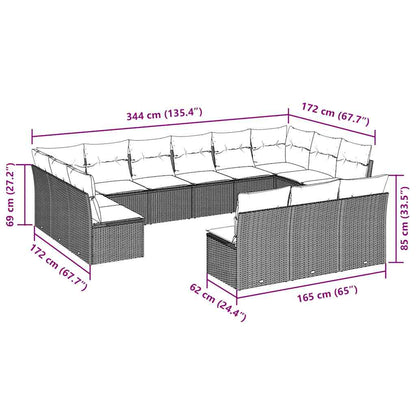 vidaXL 13-tlg. Garten-Sofagarnitur mit Kissen Braun Poly Rattan