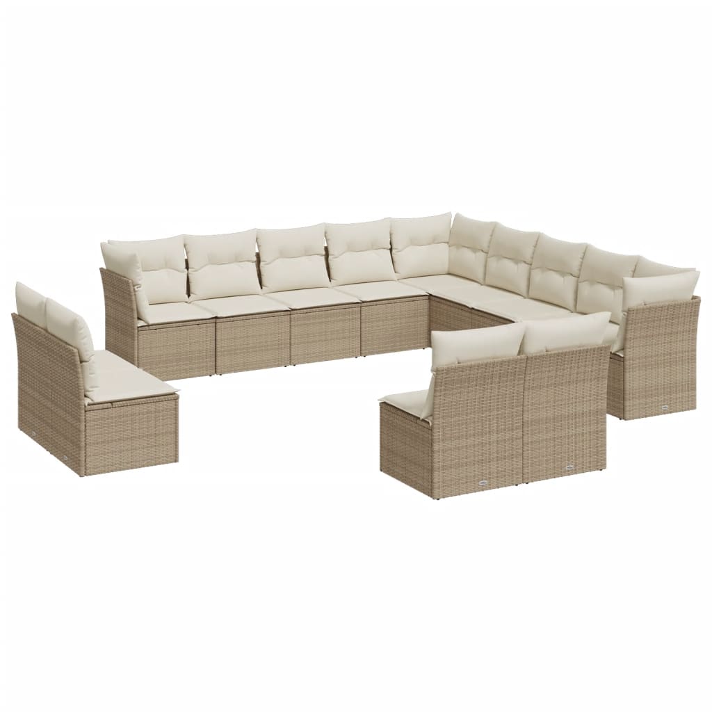 vidaXL Salon de jardin 13 pcs avec coussins Résine tressée Beige