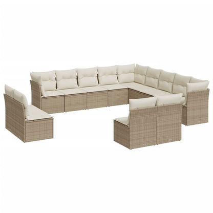 vidaXL Salon de jardin 13 pcs avec coussins Résine tressée Beige
