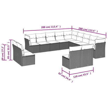 vidaXL Salon de jardin 13 pcs avec coussins Résine tressée Beige