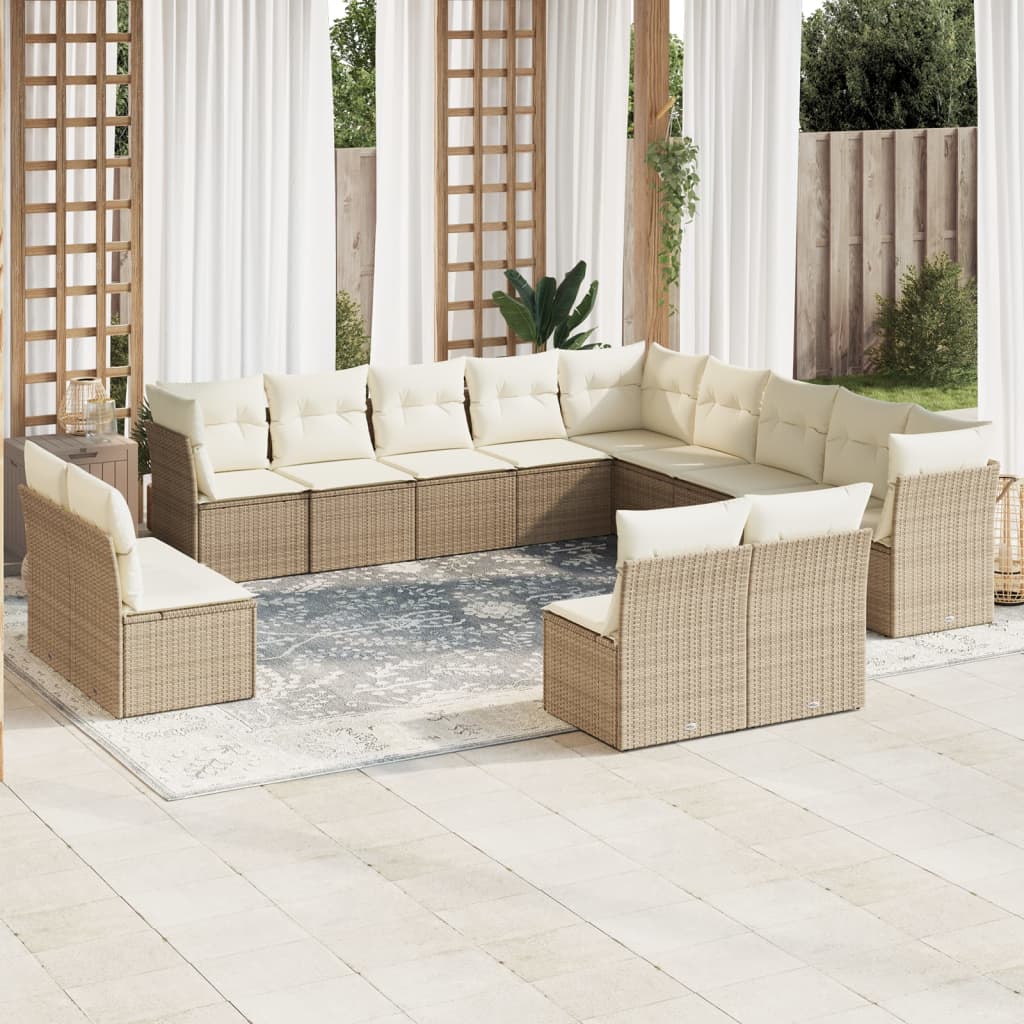 vidaXL Salon de jardin 13 pcs avec coussins Résine tressée Beige