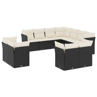 vidaXL Salon de jardin 11 pcs avec coussins Noir Résine tressée