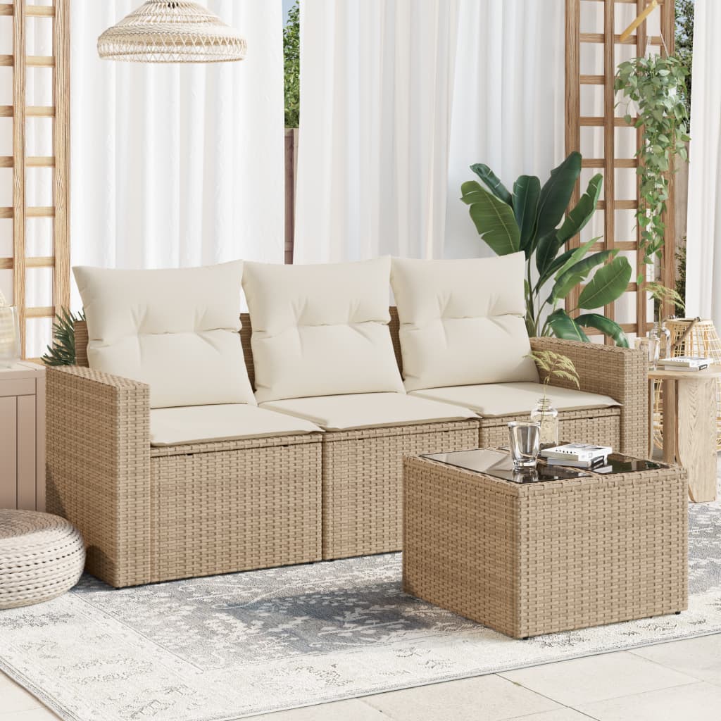 vidaXL Ensemble de canapés de jardin 4 pcs avec coussins en résine tressée beige