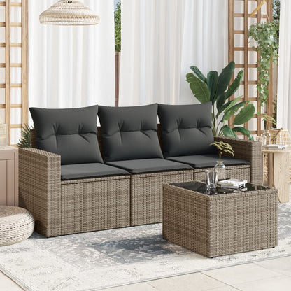 vidaXL 4-tlg. Garten-Sofagarnitur mit Kissen Grau Poly Rattan
