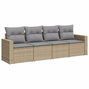 vidaXL 4-tlg. Garten-Sofagarnitur mit Kissen Beige Poly Rattan