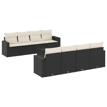 vidaXL Salon de jardin 9 pcs avec coussins Noir Résine tressée