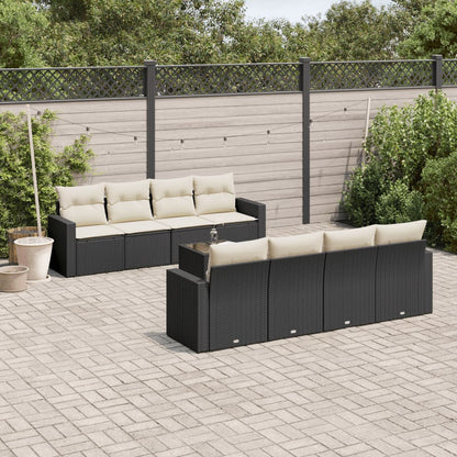 vidaXL Salon de jardin 9 pcs avec coussins Noir Résine tressée