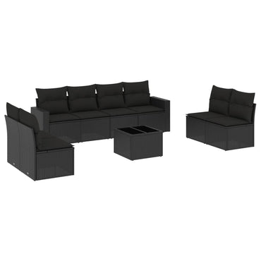 vidaXL Salon de jardin 9 pcs avec coussins Noir Résine tressée