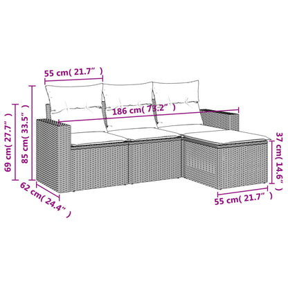 vidaXL 4-tlg. Garten-Sofagarnitur mit Kissen Grau Poly Rattan