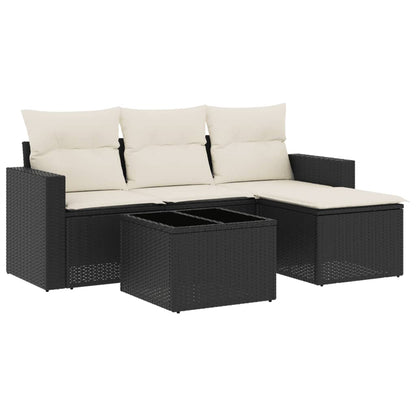 vidaXL Ensemble de canapés de jardin 5 pcs avec coussins, résine tressée noire