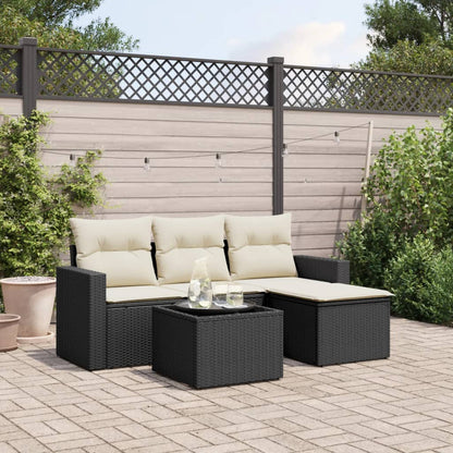 vidaXL Ensemble de canapés de jardin 5 pcs avec coussins, résine tressée noire