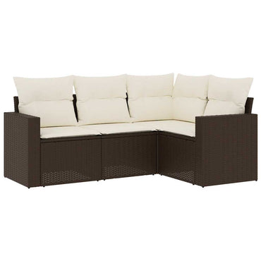 vidaXL 4-tlg. Garten-Sofagarnitur mit Kissen Braun Poly Rattan