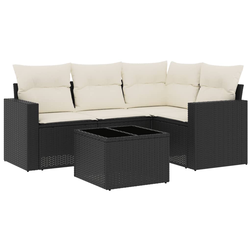 vidaXL Ensemble de canapés de jardin 5 pcs avec coussins, résine tressée noire