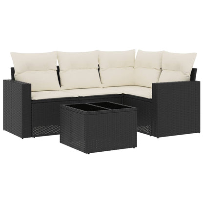 vidaXL Ensemble de canapés de jardin 5 pcs avec coussins, résine tressée noire