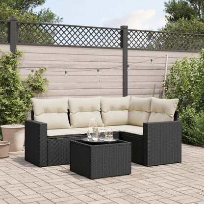 vidaXL Ensemble de canapés de jardin 5 pcs avec coussins, résine tressée noire