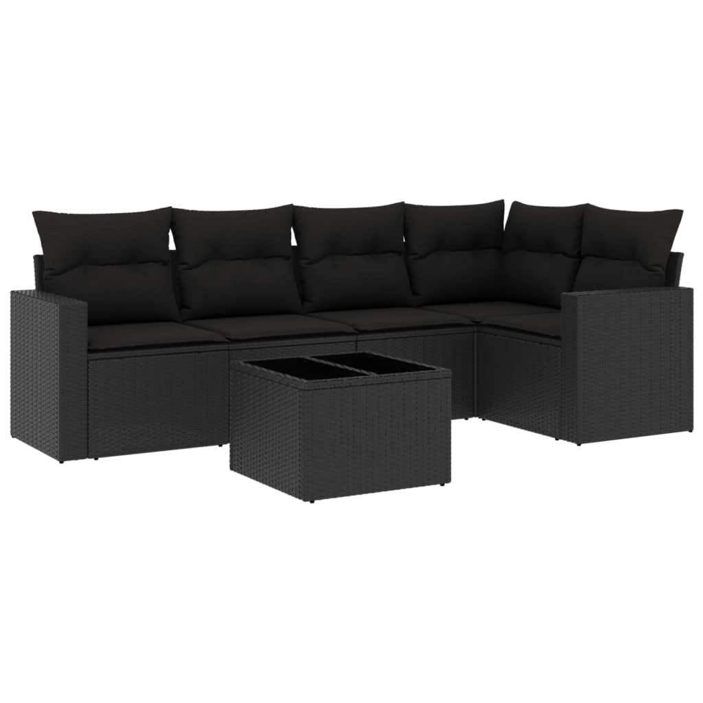 vidaXL Salon de jardin 6 pcs avec coussins Noir Résine tressée