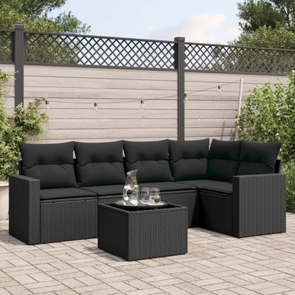 vidaXL Salon de jardin 6 pcs avec coussins Noir Résine tressée