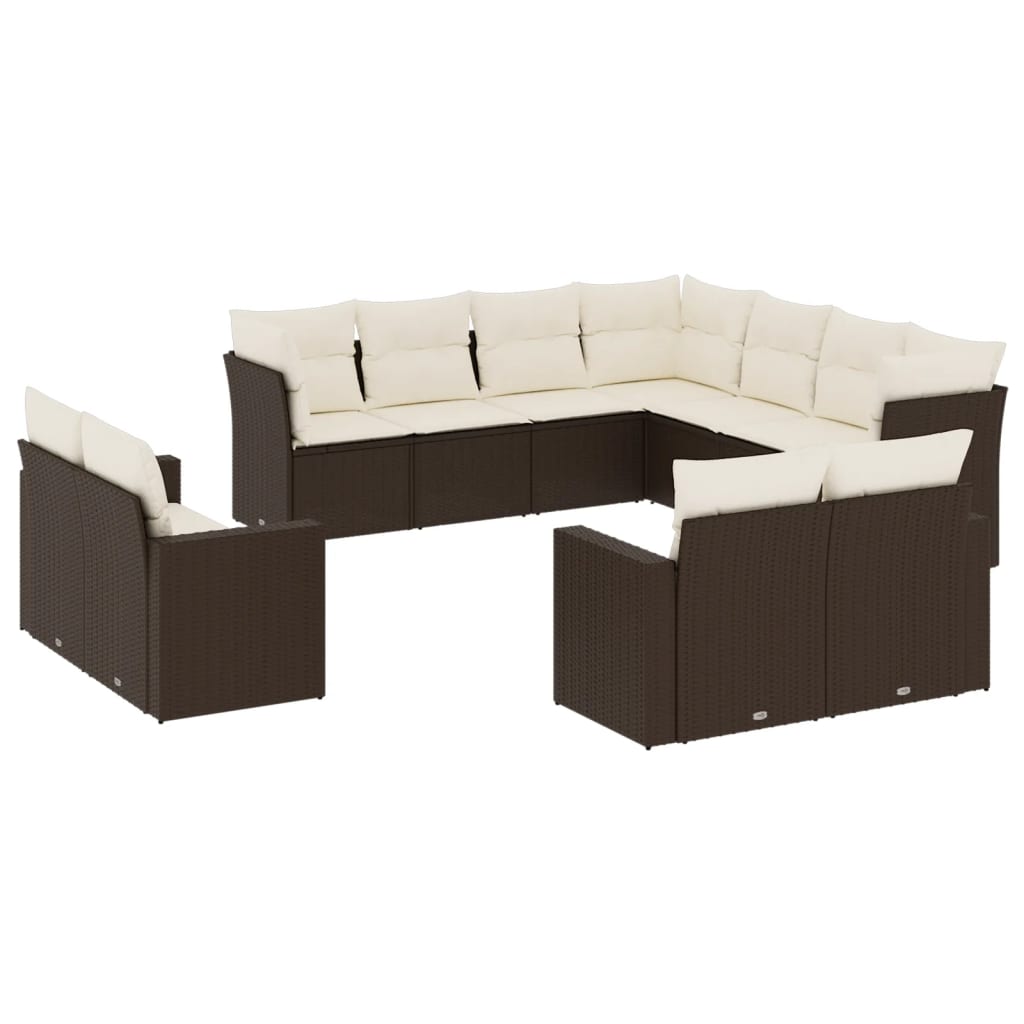 vidaXL Salon de jardin 11 pcs avec coussins marron résine tressée