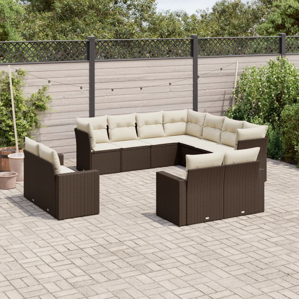 vidaXL Salon de jardin 11 pcs avec coussins marron résine tressée