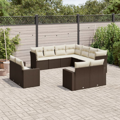 vidaXL Salon de jardin 11 pcs avec coussins marron résine tressée