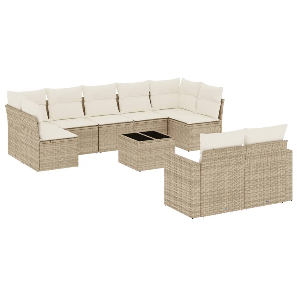 vidaXL Salon de jardin 10 pcs avec coussins beige résine tressée