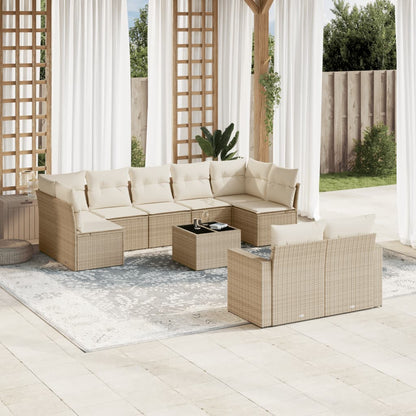 vidaXL Salon de jardin 10 pcs avec coussins beige résine tressée