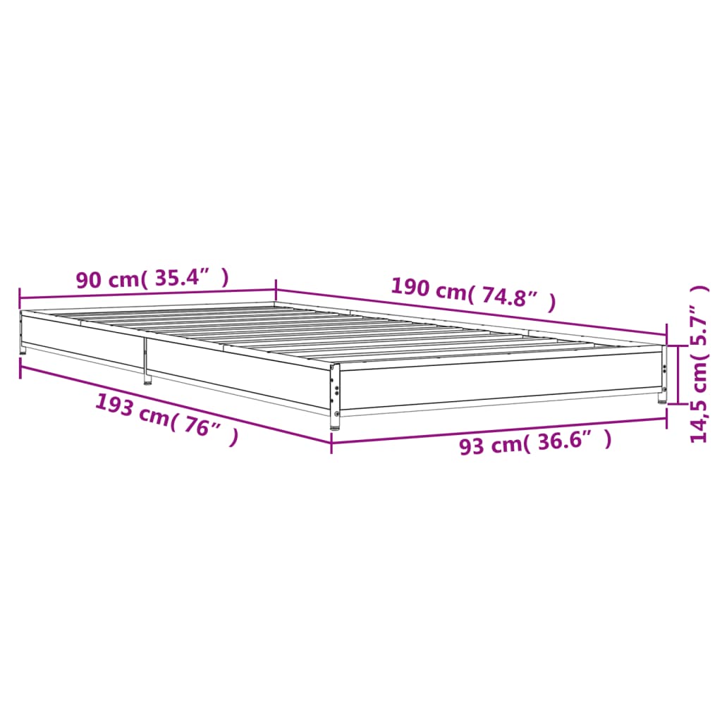 vidaXL Bettgestell Schwarz 90x190 cm Holzwerkstoff und Metall