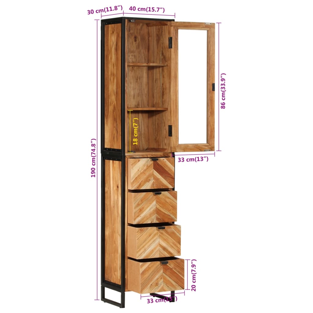 vidaXL Badschrank 40x27x190 cm Eisen und Massivholz Akazie