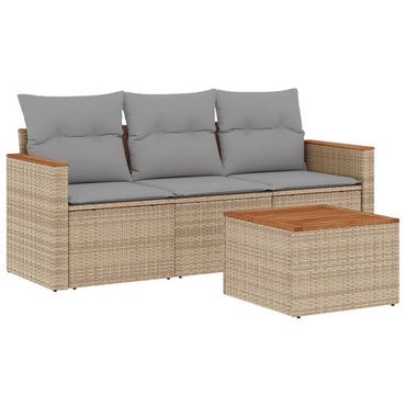 vidaXL 4-tlg. Garten-Sofagarnitur mit Kissen Beigemischung Poly Rattan