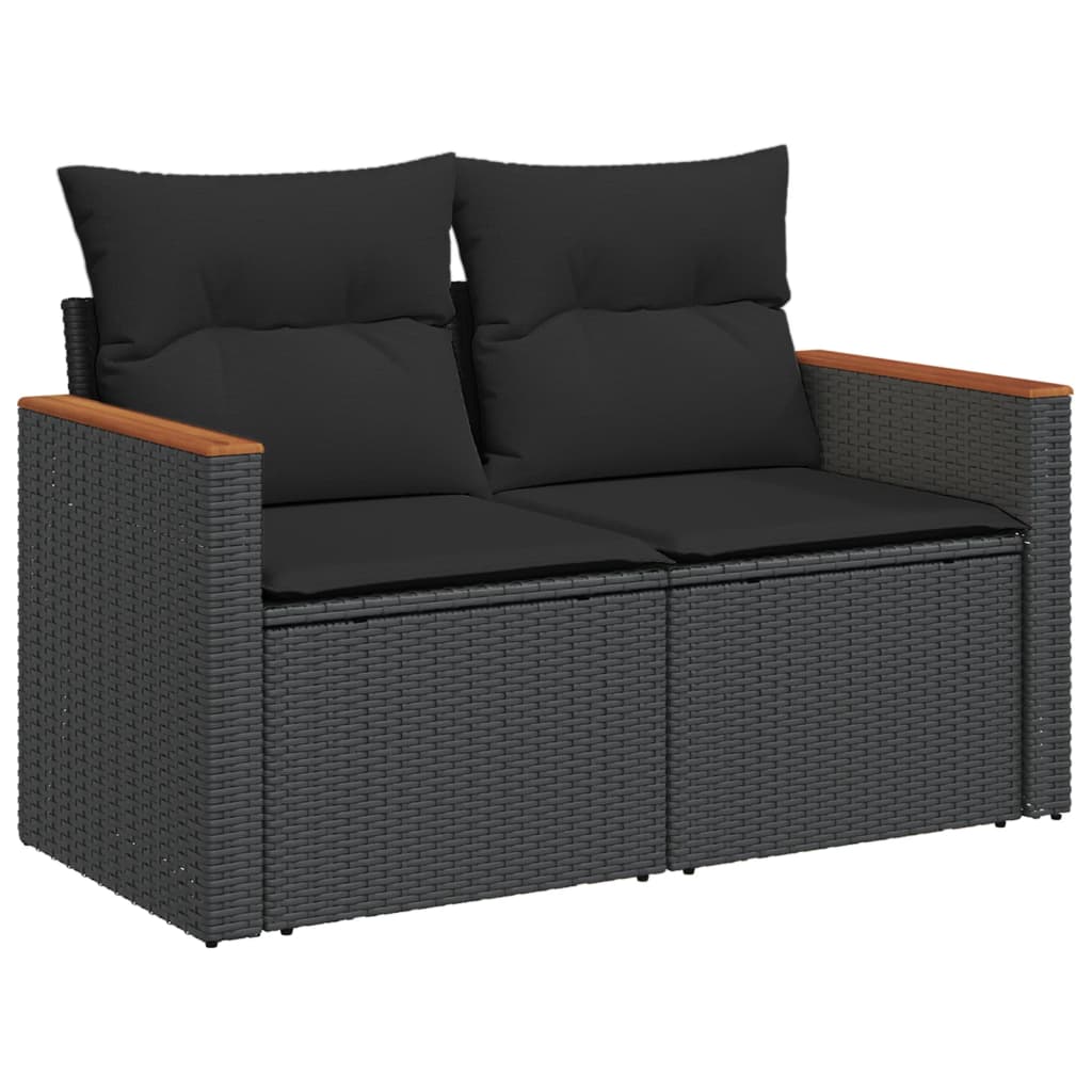 vidaXL Ensemble de canapés de jardin 4 pièces avec coussins, résine tressée noire