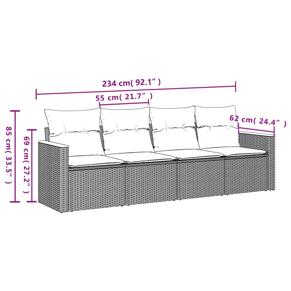 vidaXL Ensemble de canapés de jardin 4 pièces avec coussins, résine tressée noire