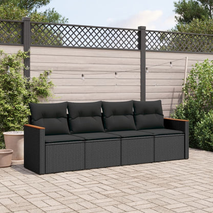 vidaXL Ensemble de canapés de jardin 4 pièces avec coussins, résine tressée noire