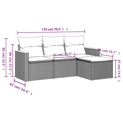 vidaXL Ensemble de canapés de jardin 4 pièces avec coussins en résine tressée noir