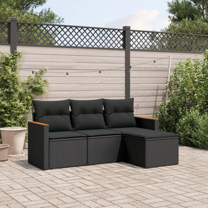 vidaXL Ensemble de canapés de jardin 4 pièces avec coussins en résine tressée noir