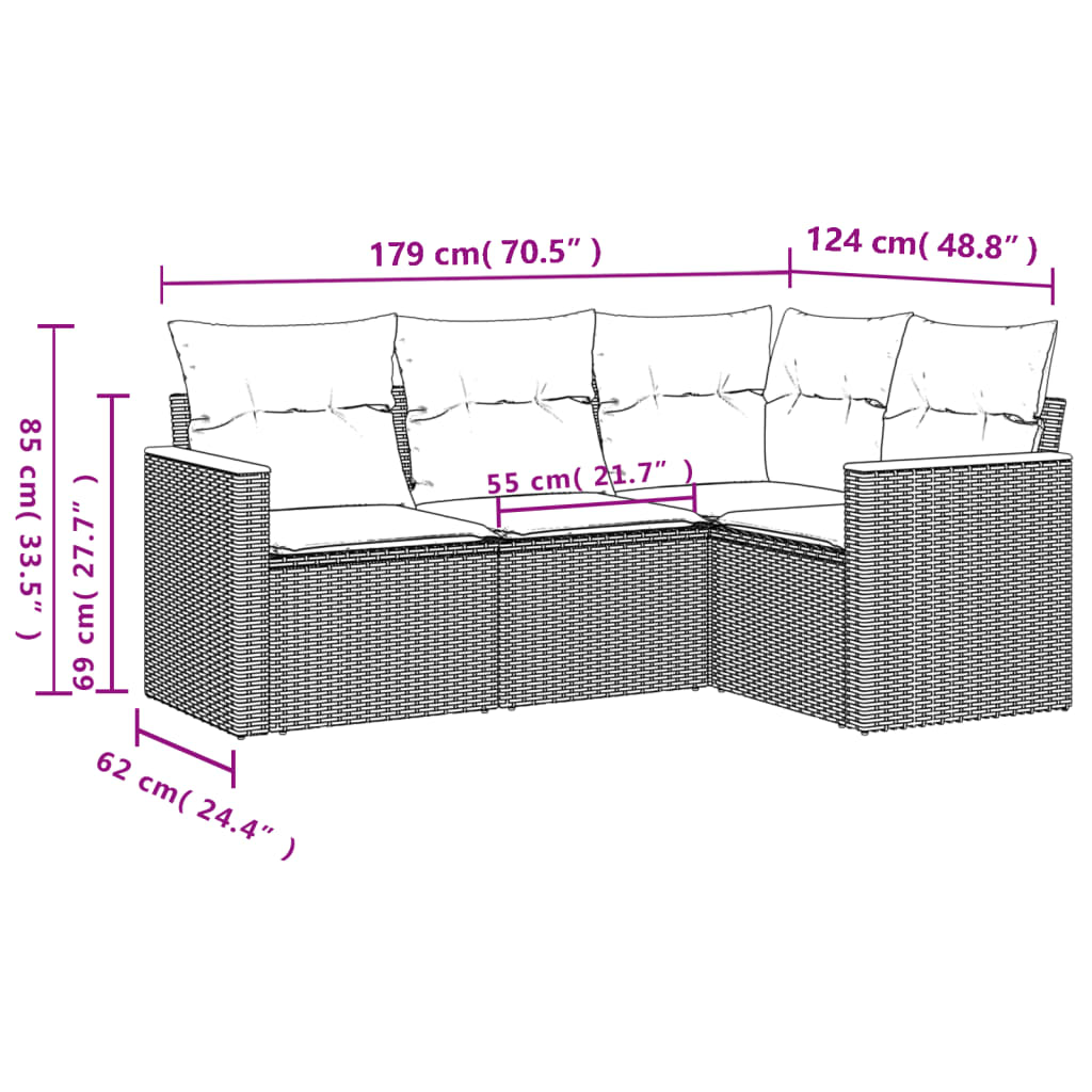 vidaXL 4-tlg. Garten-Sofagarnitur mit Kissen Beigemischung Poly Rattan