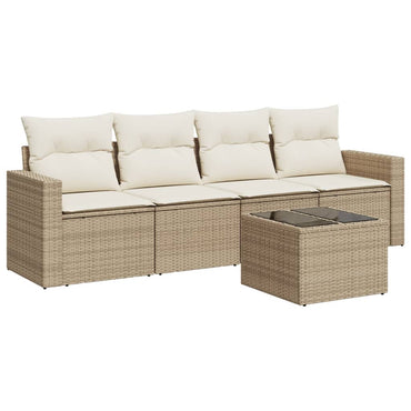 vidaXL Ensemble de canapés de jardin 5 pcs avec coussins Beige résine tressée