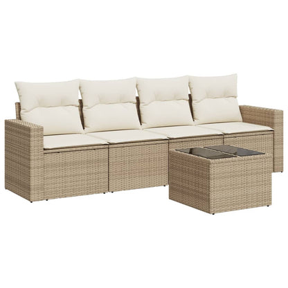 vidaXL Ensemble de canapés de jardin 5 pcs avec coussins Beige résine tressée