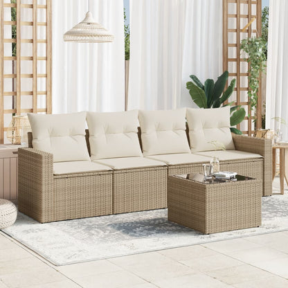 vidaXL Ensemble de canapés de jardin 5 pcs avec coussins Beige résine tressée