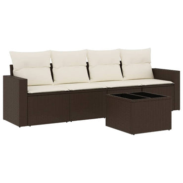 vidaXL 5-tlg. Garten-Sofagarnitur mit Kissen Braun Poly Rattan