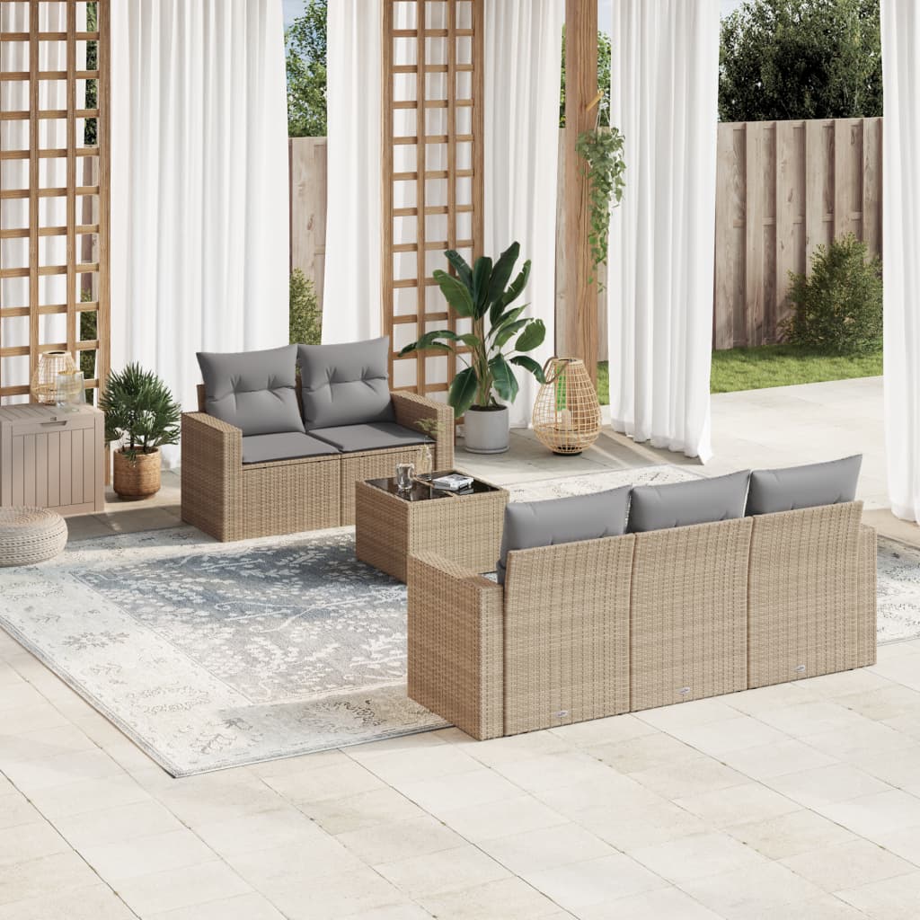 vidaXL Salon de jardin 6 pcs avec coussins beige résine tressée