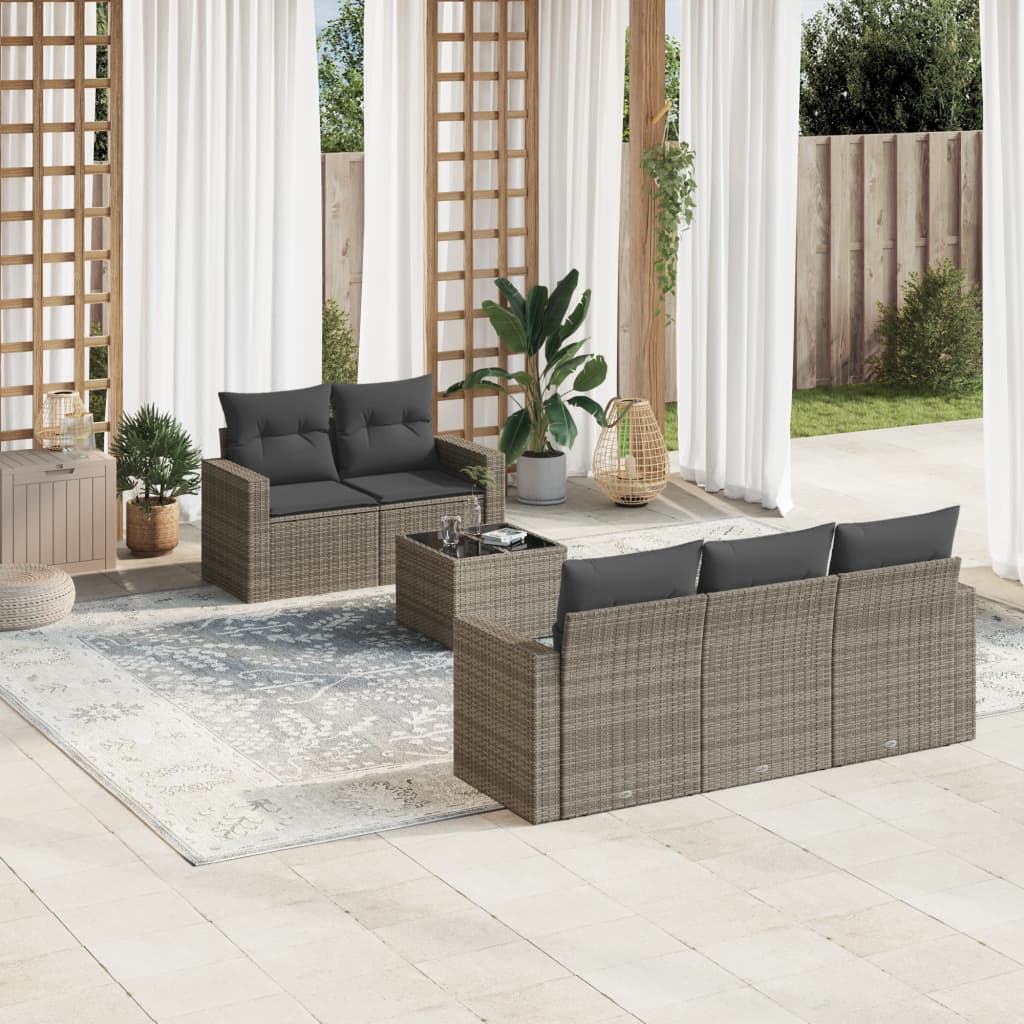 vidaXL Ensemble de canapés de jardin 6 pcs avec coussins gris résine tressée