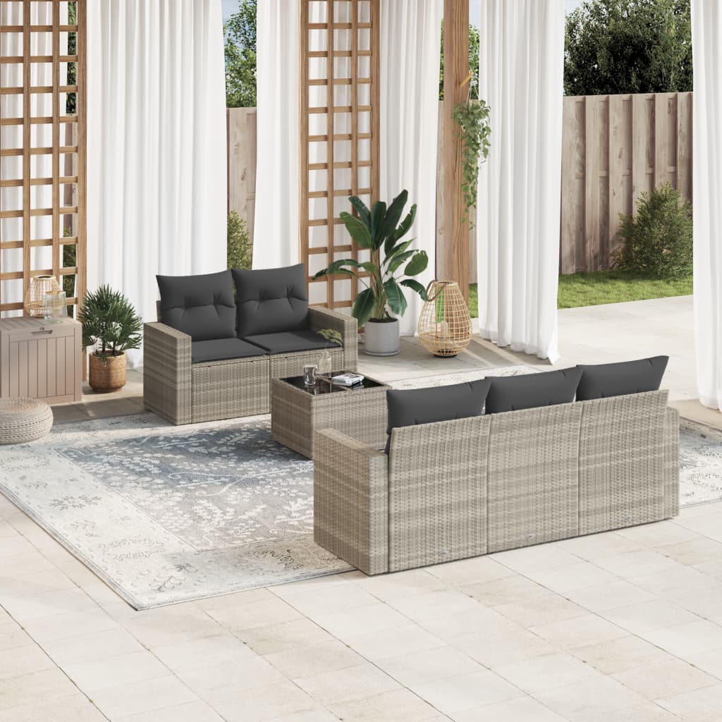 vidaXL Salon de jardin 6 pcs avec coussins Gris clair résine tressée