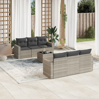vidaXL Salon de jardin 7 pièces avec coussins Gris clair résine tressée