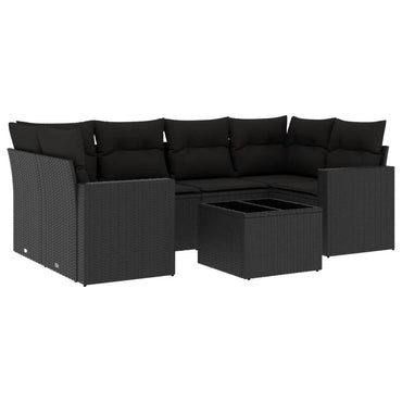 vidaXL Salon de jardin 7 pcs avec coussins Noir Résine tressée
