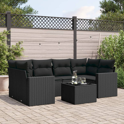 vidaXL Salon de jardin 7 pcs avec coussins Noir Résine tressée